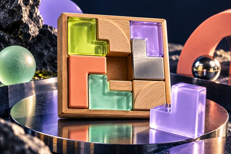 Conceptual miniature illustration: a wooden-and-acrylic block puzzle with one inviting empty space.