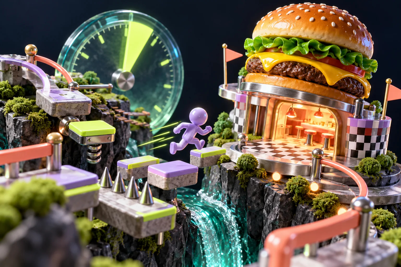 60 Second Burger Run: route and jump timing
