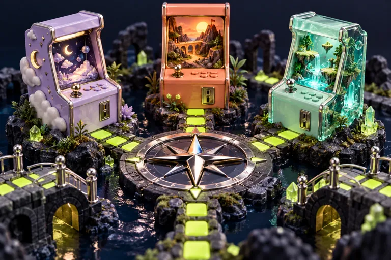 Conceptual miniature illustration for Browser game portals: compare 76, 6x and other familiar labels.