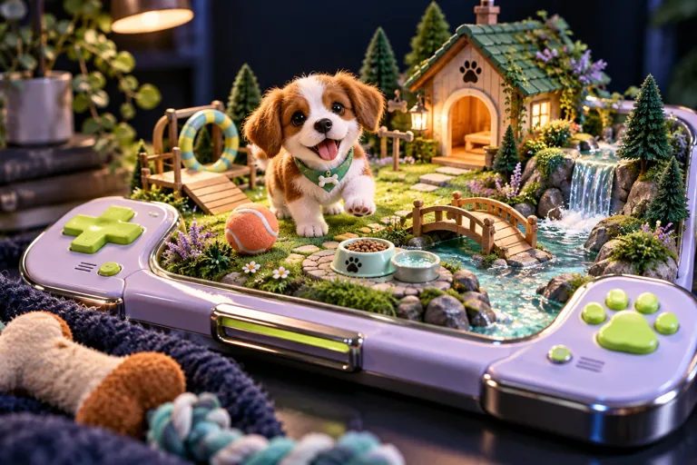 Conceptual miniature illustration for Puppy Games: Virtual Pet Care and Canine Adventures.