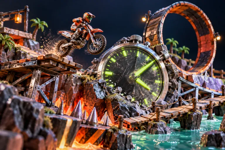 Conceptual miniature illustration for Race Against the Clock in Moto X3M : A High-Octane Motocross Challenge.